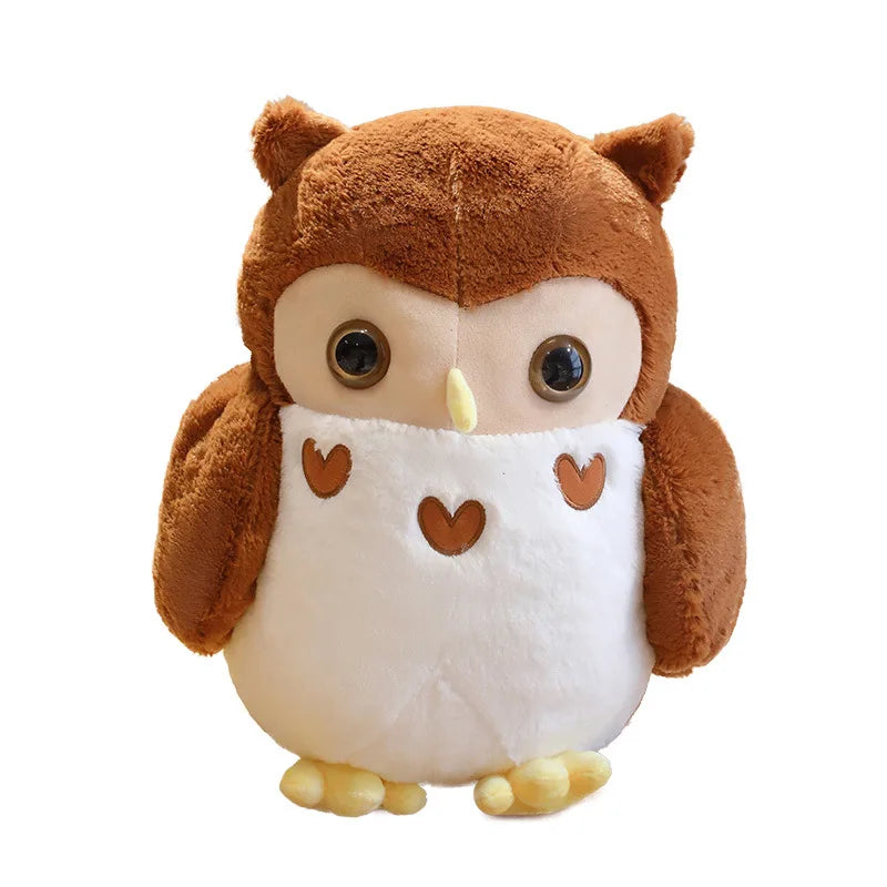 Chubby Brown and White Owl Plush Toy with Hearts - Image 5