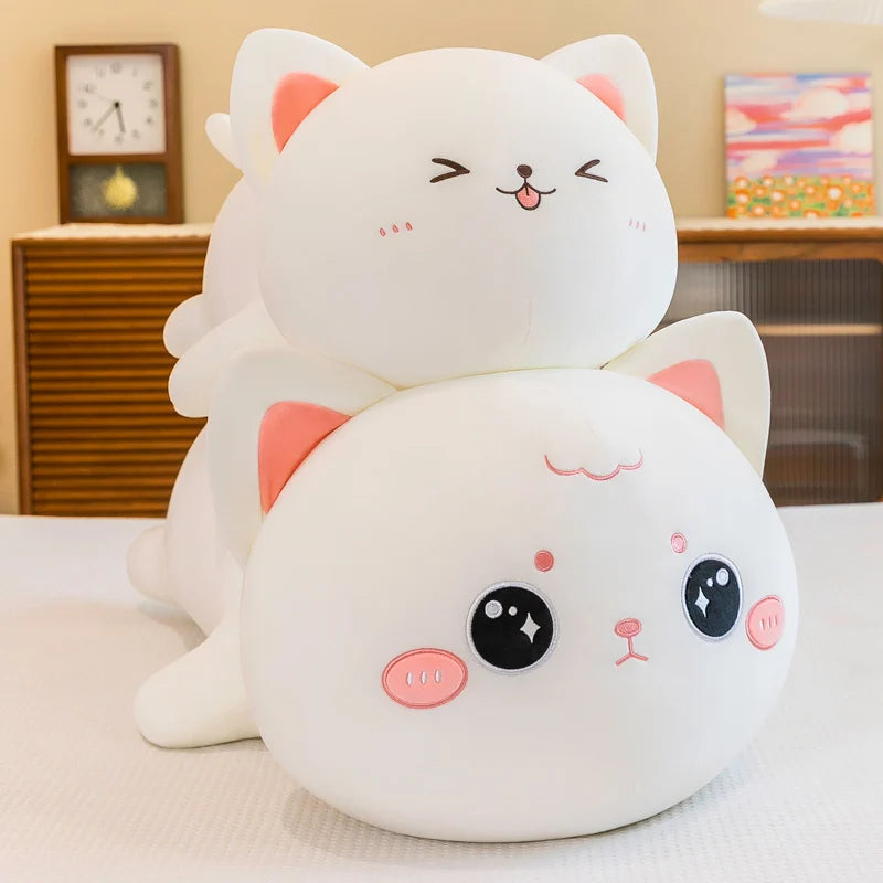 Kawaii White Cat Plush Pillow with Sparkle Eyes - Image 3