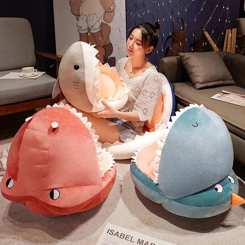 Plush Blue Shark Pet Bed with Peach Interior - Image 5