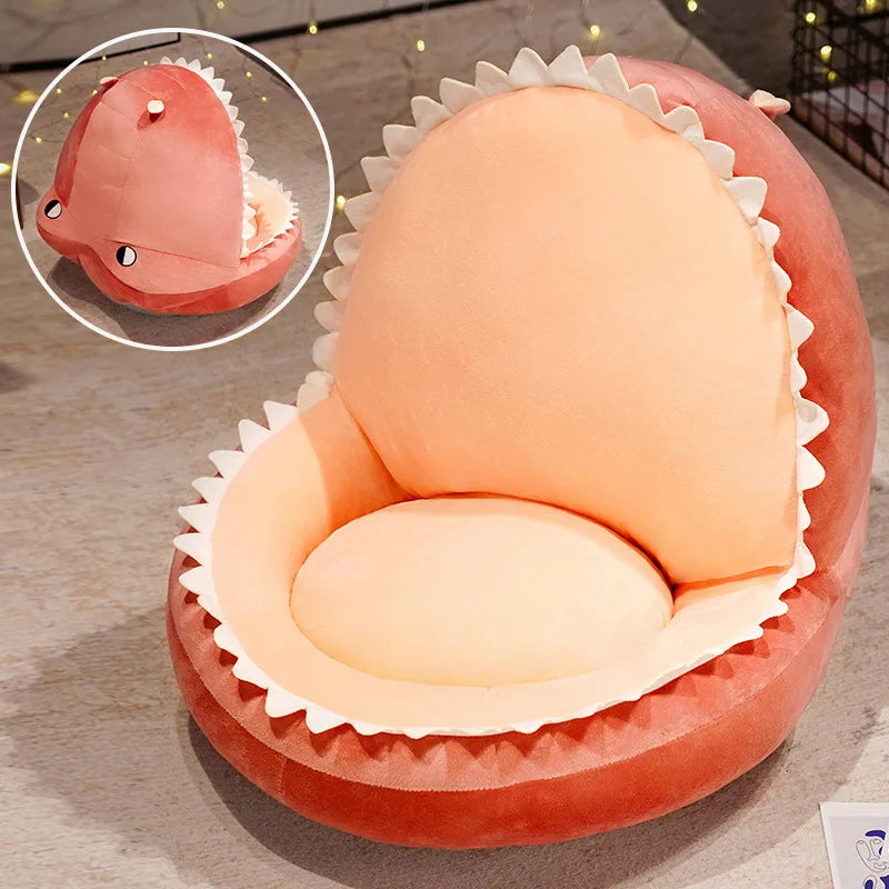 Cozy Grey Plush Shark Open Mouth Floor Bed - Image 7