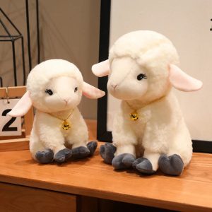 Fluffy Cream Plush Lamb with Golden Bell