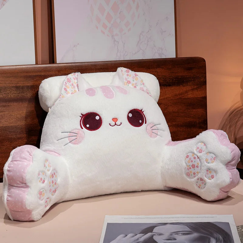 Cute Pink and White Plush Cat Backrest with Paws - Image 7