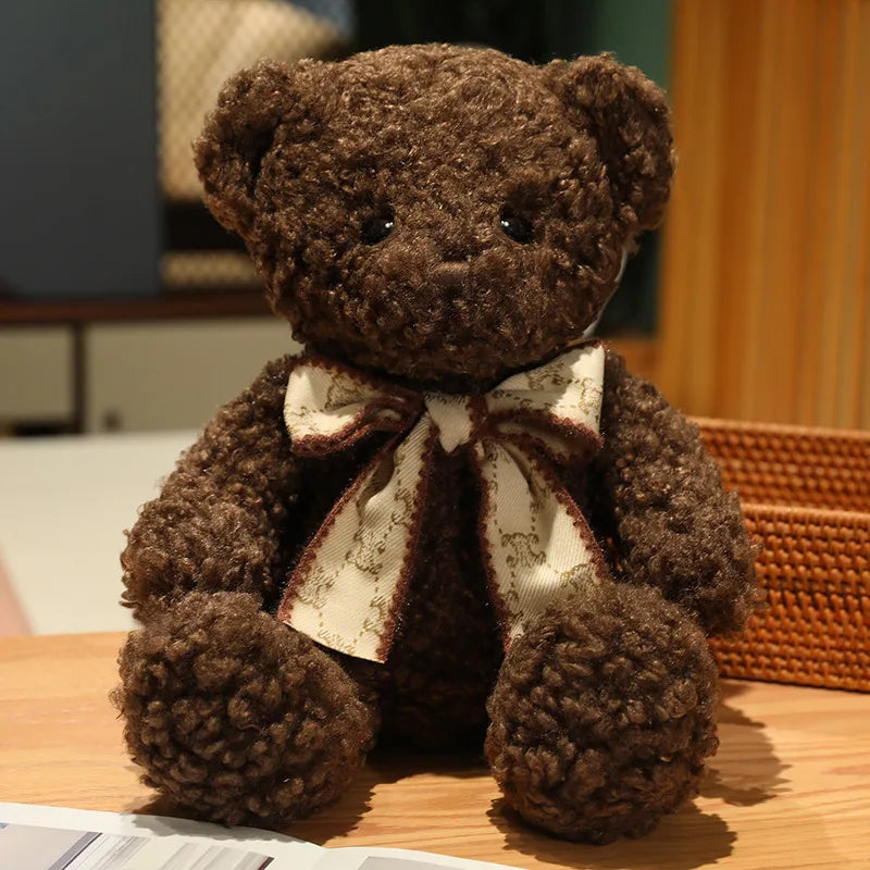 Fluffy Pink Teddy Bear with Patterned Bow - Image 12