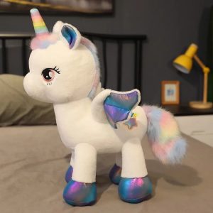 White Iridescent Unicorn Plush with Rainbow Tail