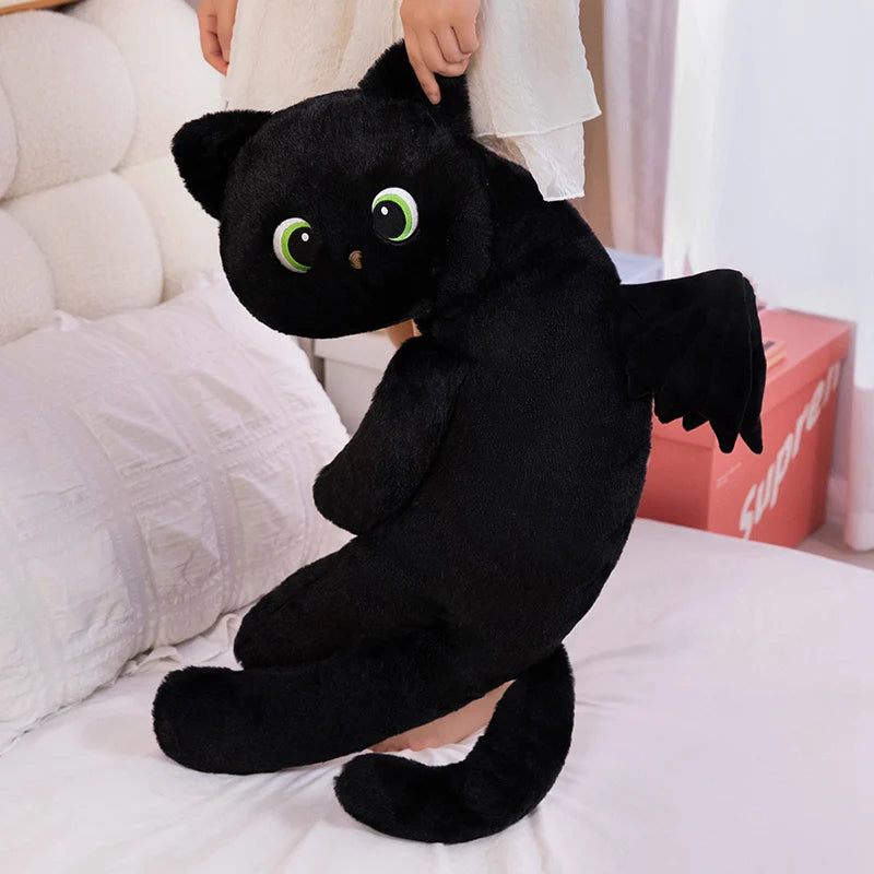 Bat-Winged Black Cat Plush with Green Eyes - Image 4