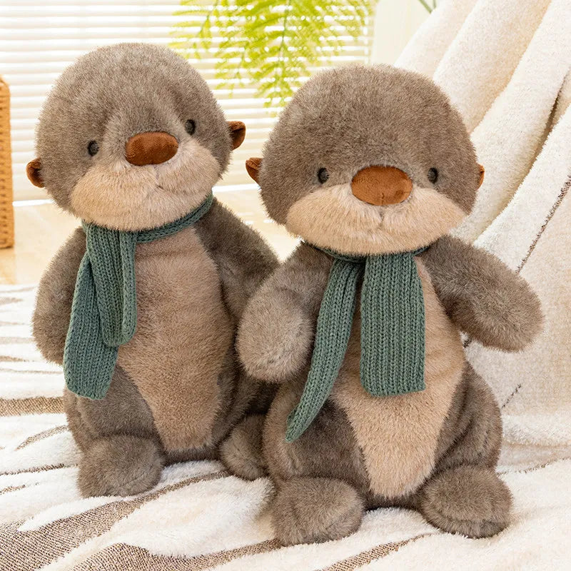 Cuddly Plush Otter with Knitted Green Scarf - Image 5