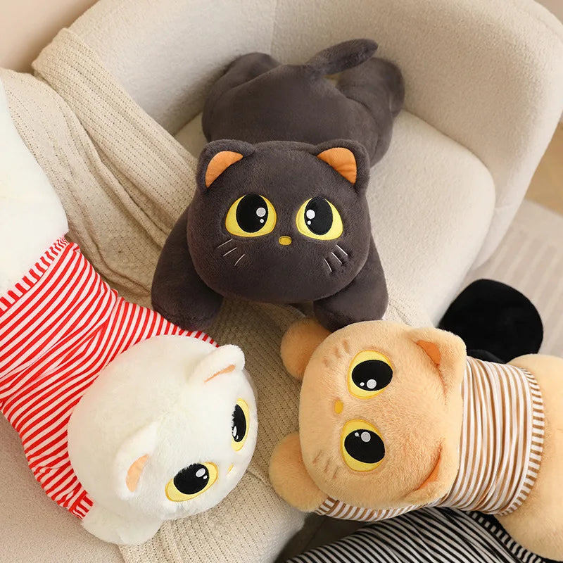 Cute Striped Cat Plush Pillow, Black & Beige - Image 3