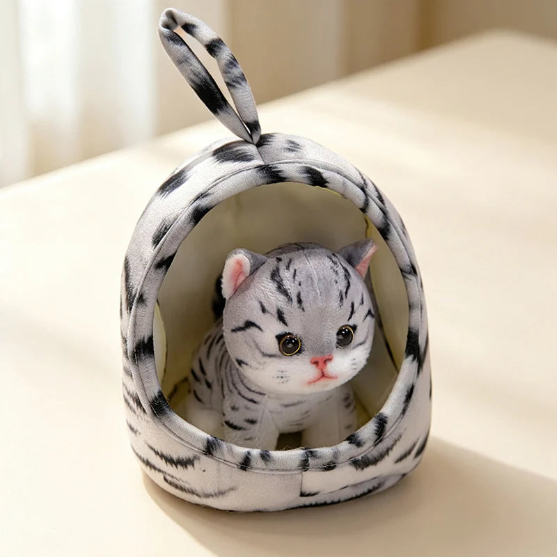 Soft Plush Kitten with Cozy Fabric House Bed - Image 10
