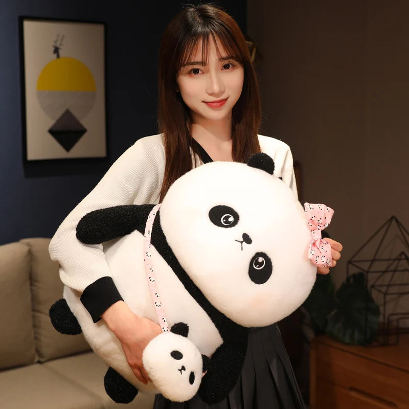 Chubby Panda Plush with Pink Bow and Mini Purse - Image 4
