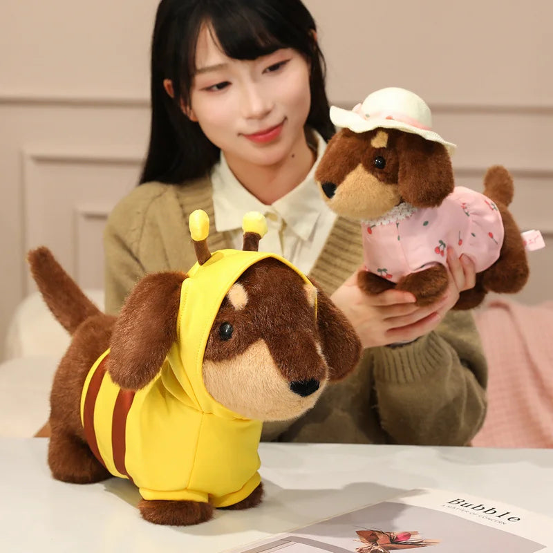 Brown Dachshund Plush in Yellow Bee Costume - Image 3
