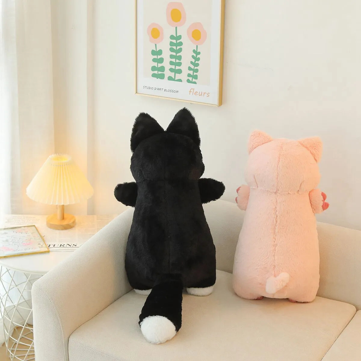 Cream Kawaii Plush Cat with Big Blue Eyes - Image 4
