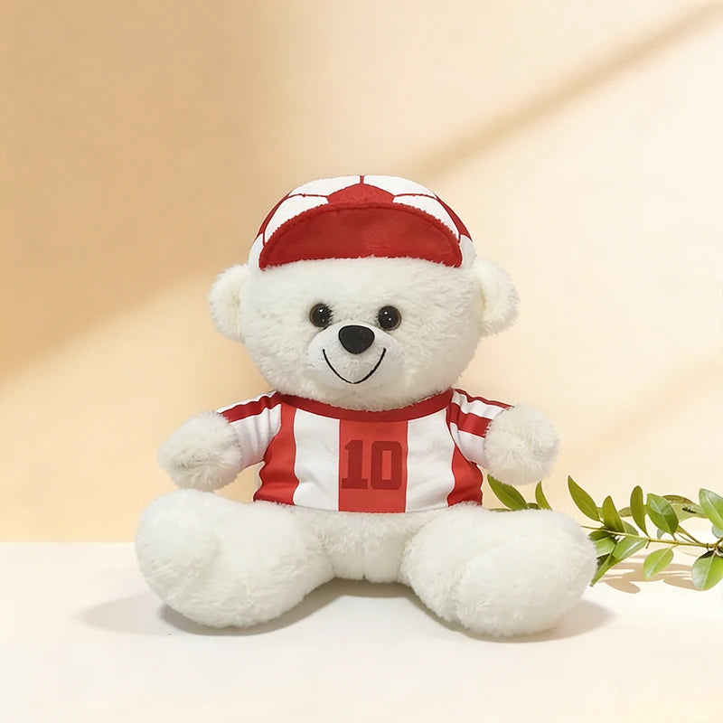 Plush Soccer Teddy Bear with Striped Jersey & Ball Hat - Image 9