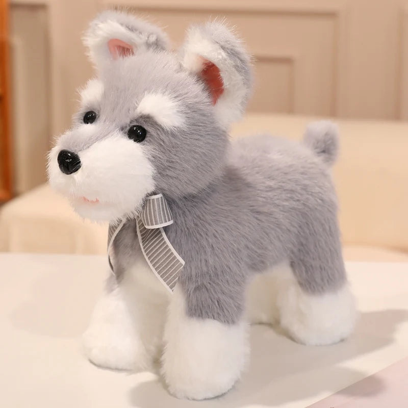 Cute Grey and White Plush Dog Toy with Bow - Image 8