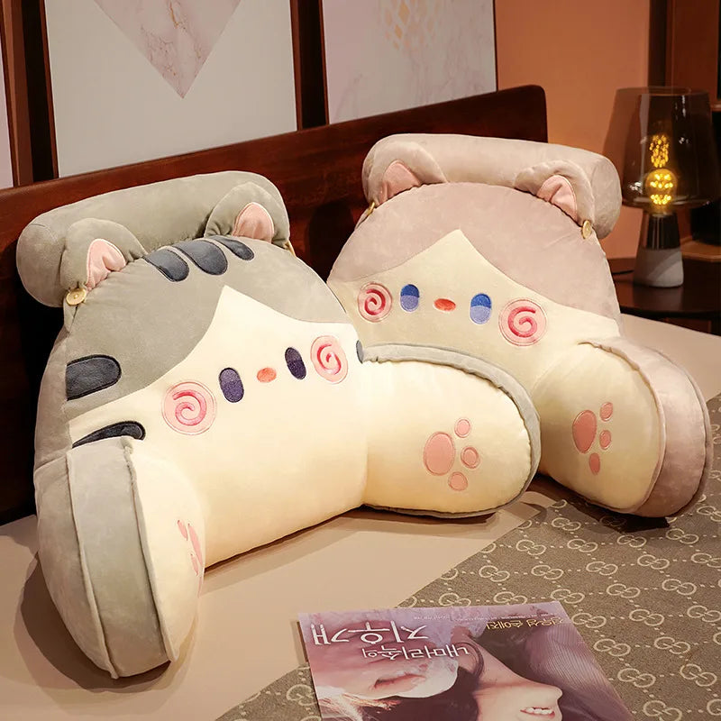 Cute Gray Cat Plush Reading Pillow with Armrests - Image 3