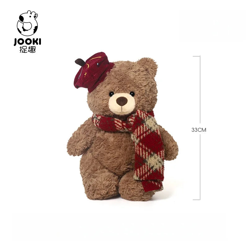 Fluffy Brown Bear with Red Beret and Plaid Scarf - Image 6