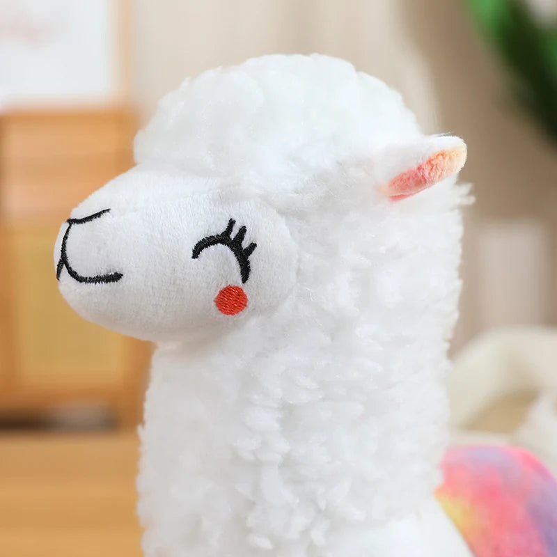 Soft Pink and Blue Alpaca Plush Toy with Curly Mane - Image 5