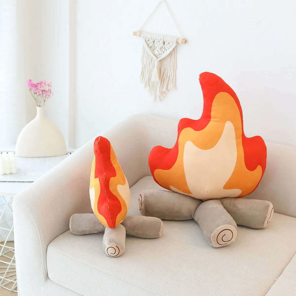 Soft Campfire Flame Plush Pillow with Logs - Image 4
