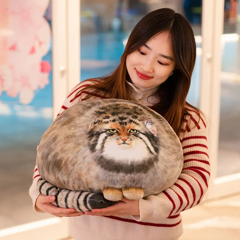 Round Pallas's Cat Plush Pillow with Striped Tail - Image 6