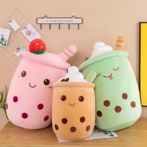 Kawaii Bubble Tea Plush with Happy Face