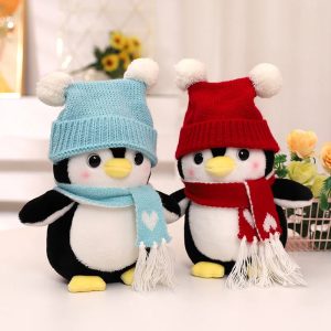 Plush Penguin Pair with Knitted Pom-Pom Hats