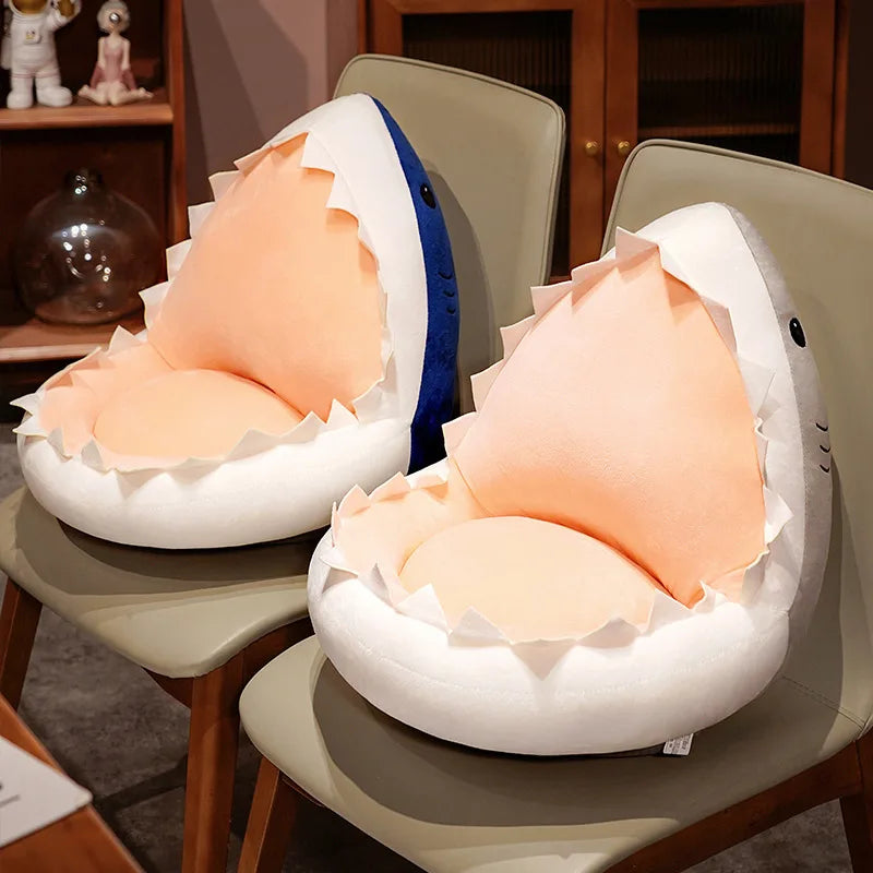 Cozy Grey Plush Shark Open Mouth Floor Bed - Image 3
