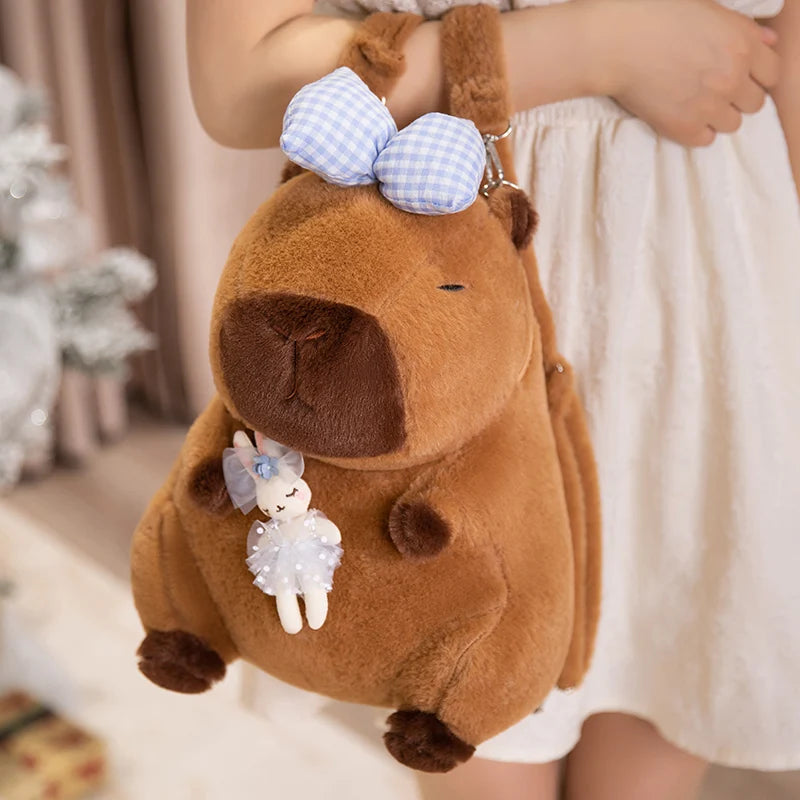 Cute Capybara Plush Crossbody Bag with Pink Bow - Image 2