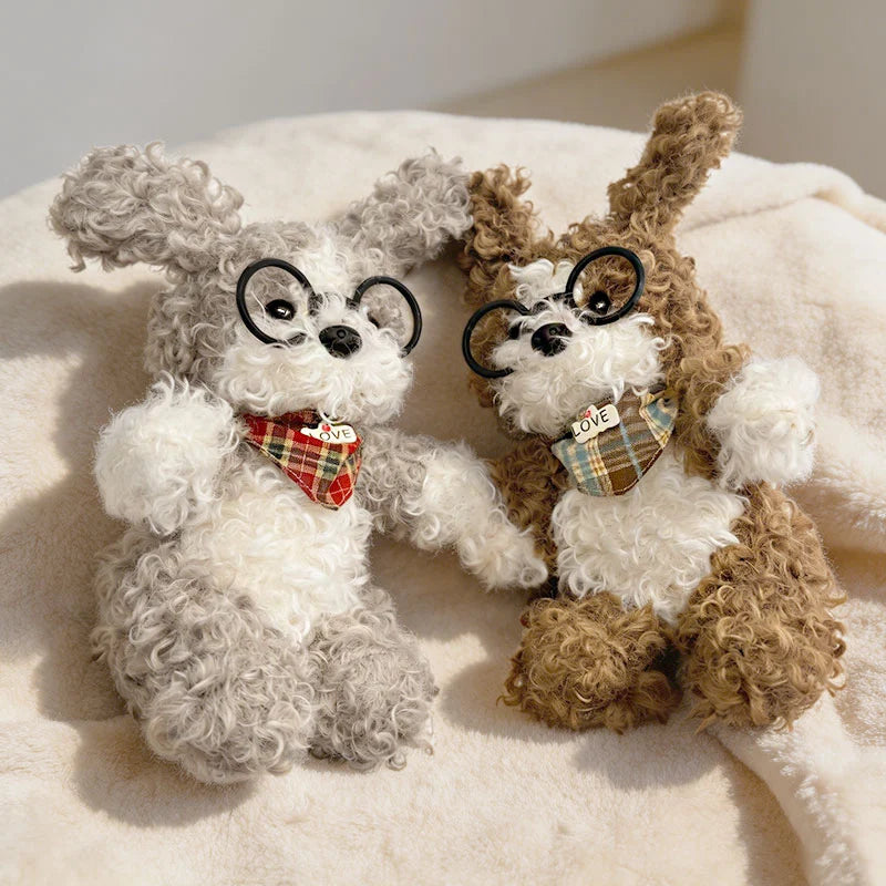 Curly Plush Dog with Round Glasses and Outfit - Image 5