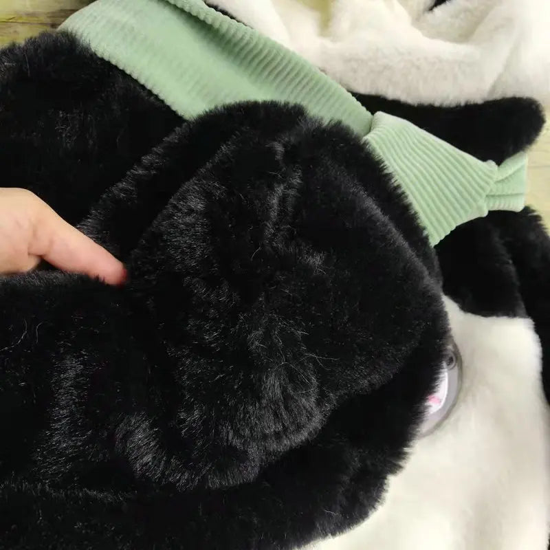 Oversized Black and White Panda Plush with Green Scarf - Image 5
