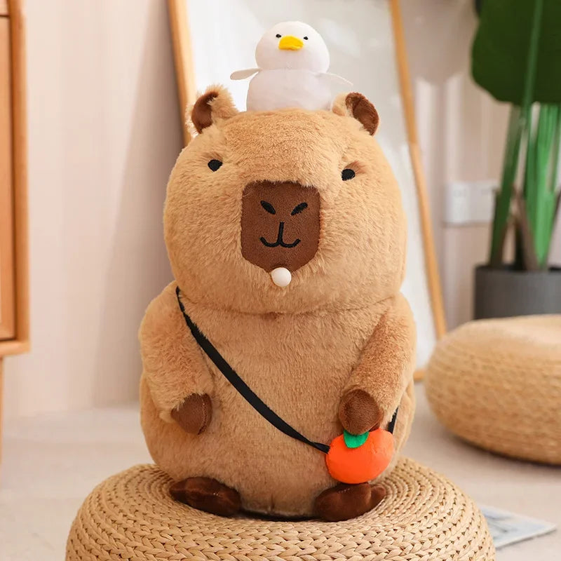 Soft Capybara Plush Toy with Bird & Orange Fruit - Image 8
