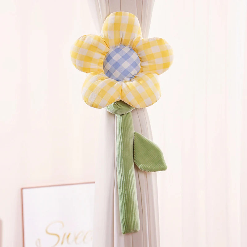 Plush Gingham Flower Curtain Tie-Back with Corduroy Stem - Image 11