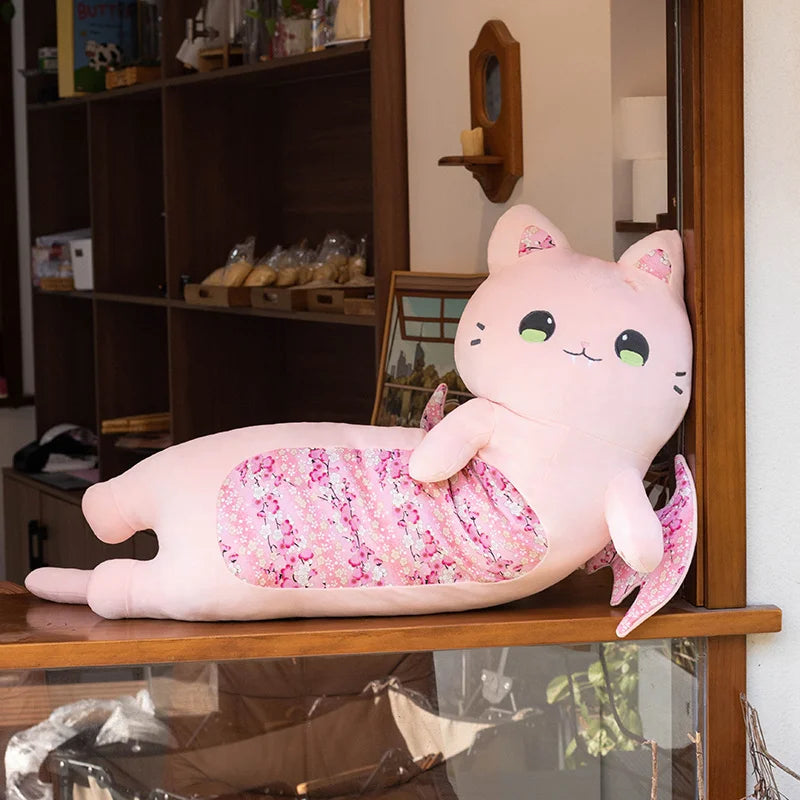 Soft Winged Cat Plush Body Pillow with Cherry Blossom - Image 4