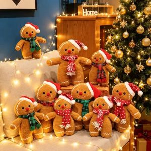 Festive Gingerbread Man Plush with Santa Hat