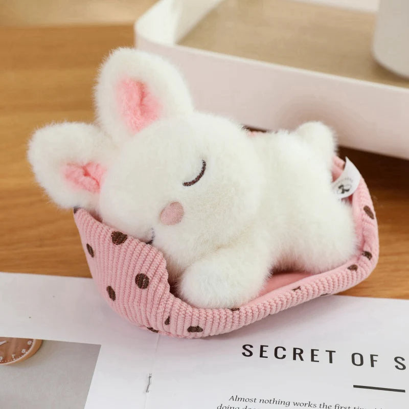 Cute Sleeping Animal Plush in Polka Dot Bed - Image 8