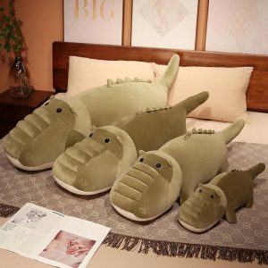 Soft Plush Olive Green Crocodile Cuddle Pillow