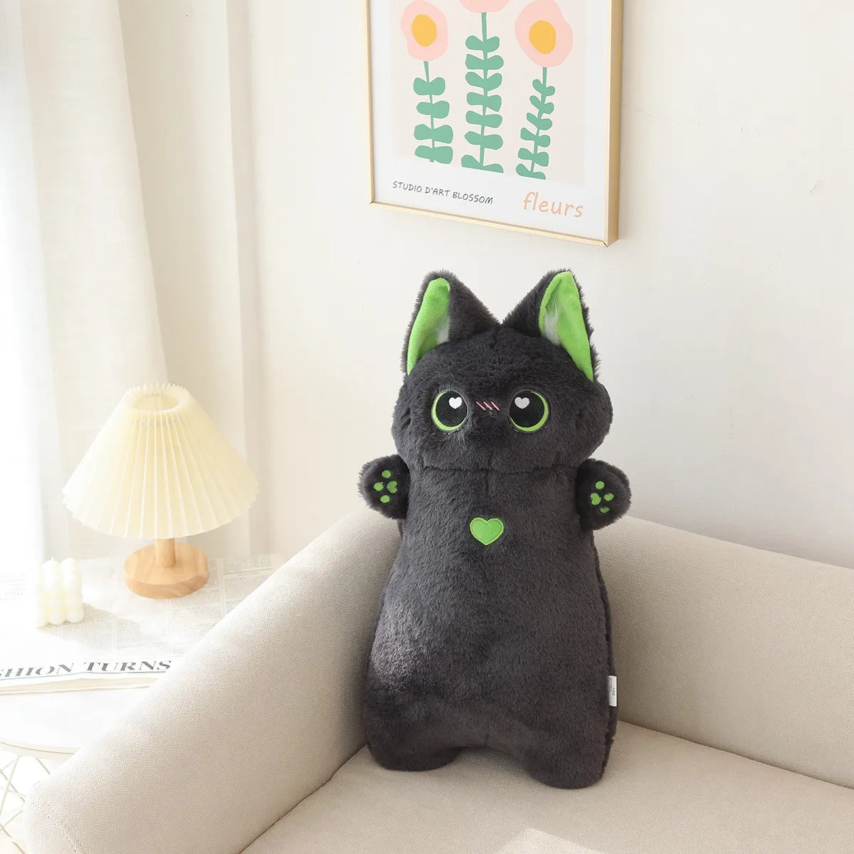 Cream Kawaii Plush Cat with Big Blue Eyes - Image 9