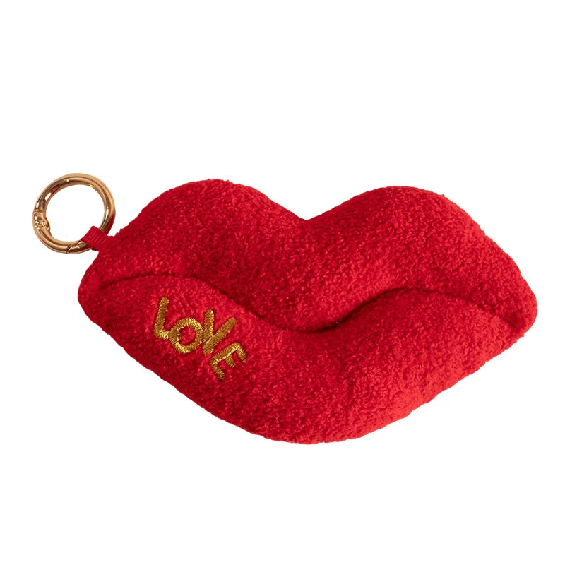 Red Plush Lips Keychain with Gold LOVE Detail - Image 6