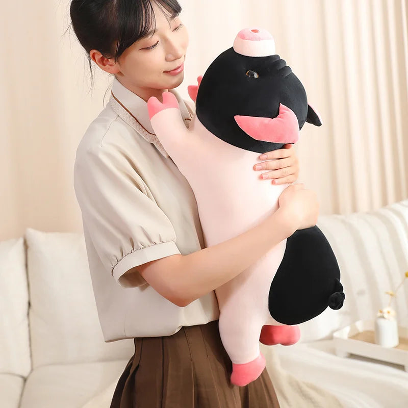 Soft Black and Pink Pig Plush Pillow - Image 5