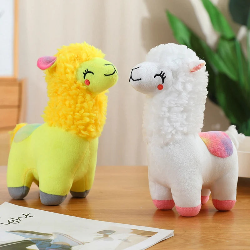 Soft Pink and Blue Alpaca Plush Toy with Curly Mane - Image 2