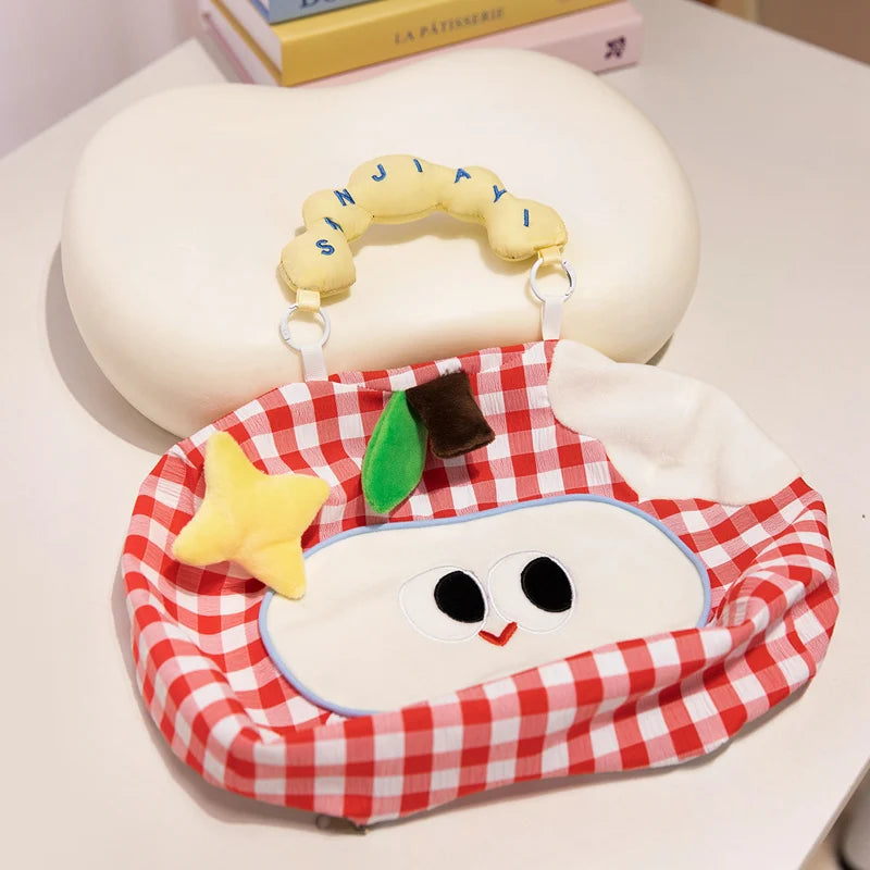 Gingham Plush Nap Pillow with Cute Cartoon Face - Image 5