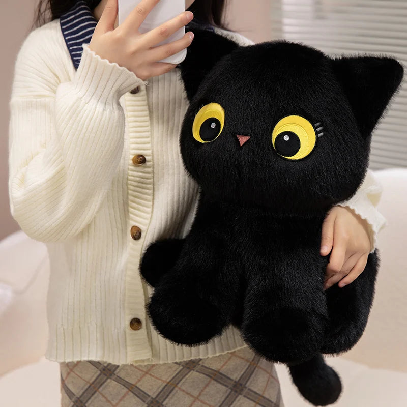 Cute Wide-Eyed Black Plush Cat - Image 4