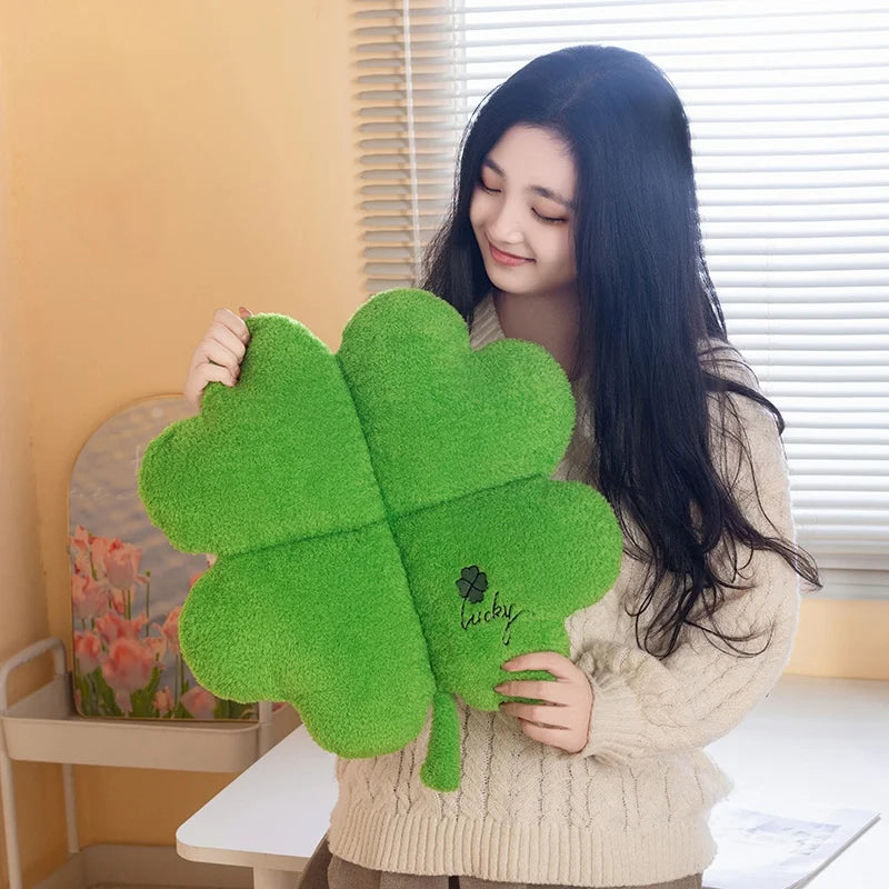 Lucky Green Plush Clover Throw Pillow - Image 6