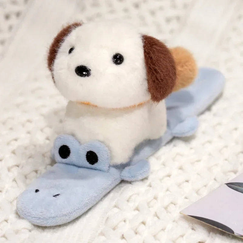 Plush Beige Capybara on Green Frog Slap Bracelet - Image 11