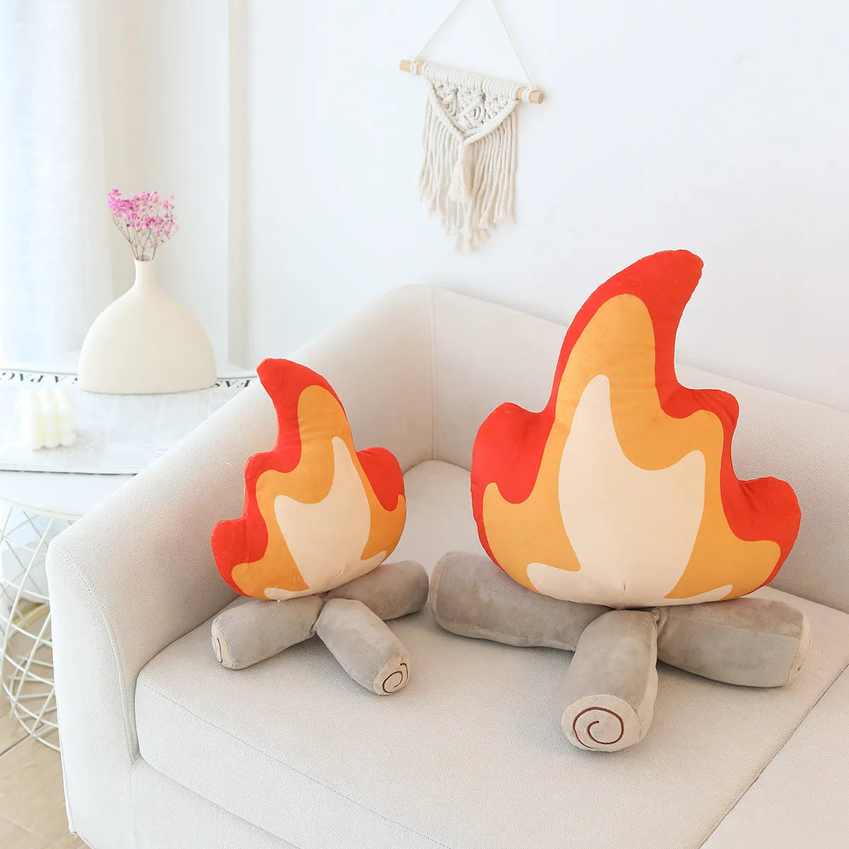 Soft Campfire Flame Plush Pillow with Logs - Image 6