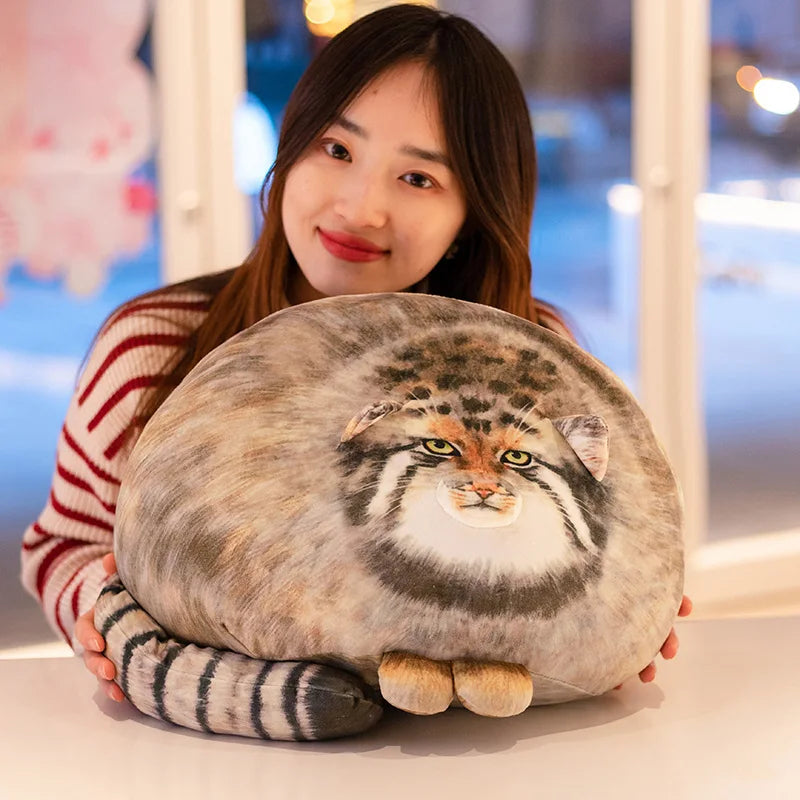 Round Pallas's Cat Plush Pillow with Striped Tail - Image 4