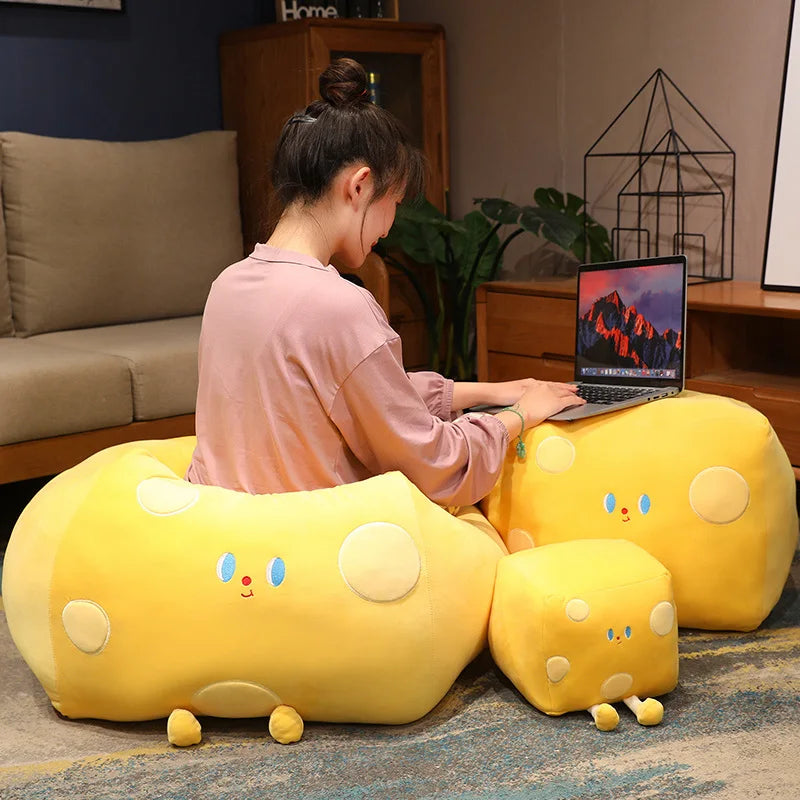 Adorable Yellow Cheese Block Plush Bean Bag - Image 3