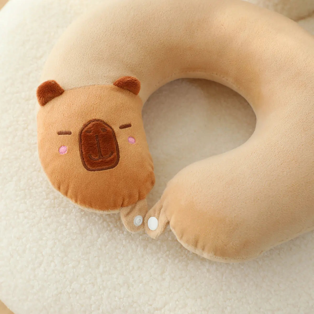 Light Brown Plush Bear Face Neck Pillow - Image 3