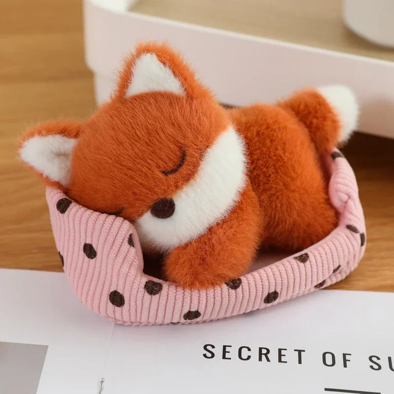 Cute Sleeping Animal Plush in Polka Dot Bed - Image 12
