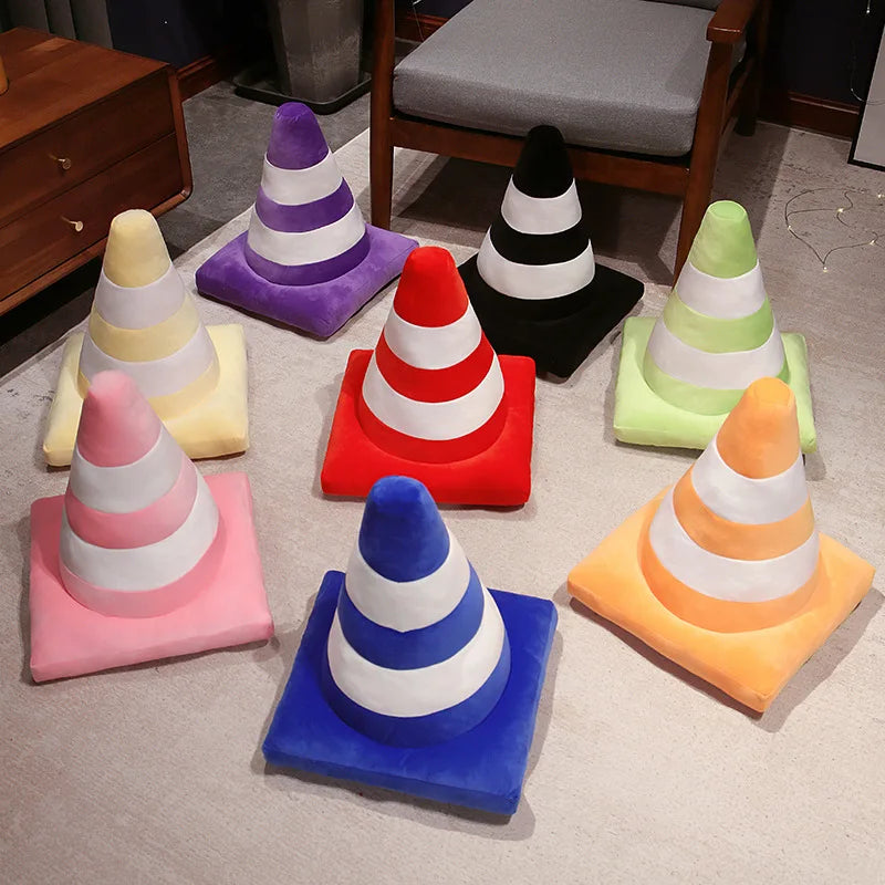 Colorful Traffic Cone Plush Decor Pillow