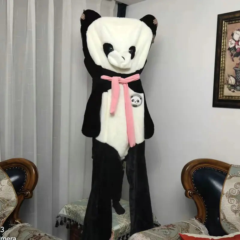 Oversized Black and White Panda Plush with Green Scarf - Image 6