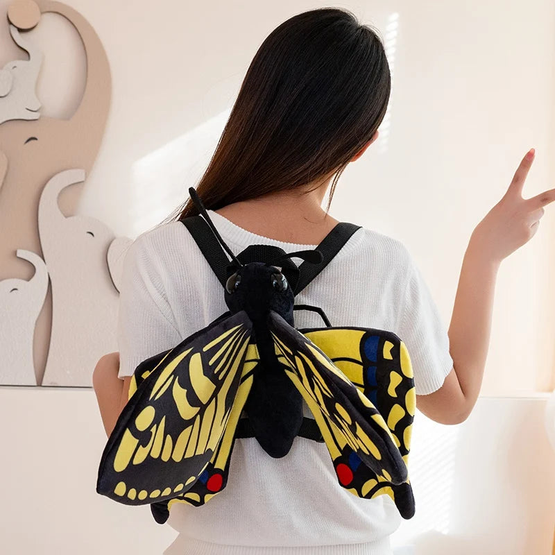 Vibrant Yellow and Black Plush Butterfly Backpack - Image 6